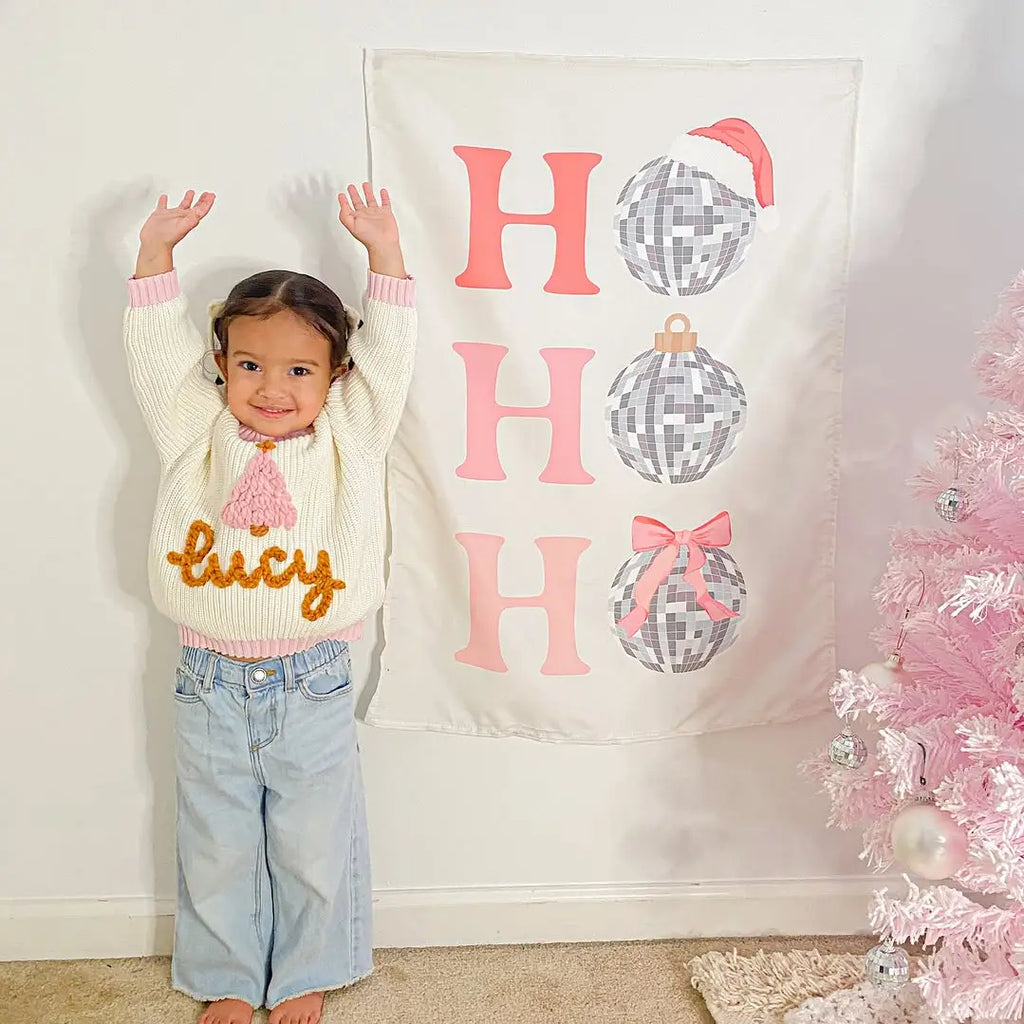 Ho Ho Ho Disco Ball Banner - Kids Christmas Decor